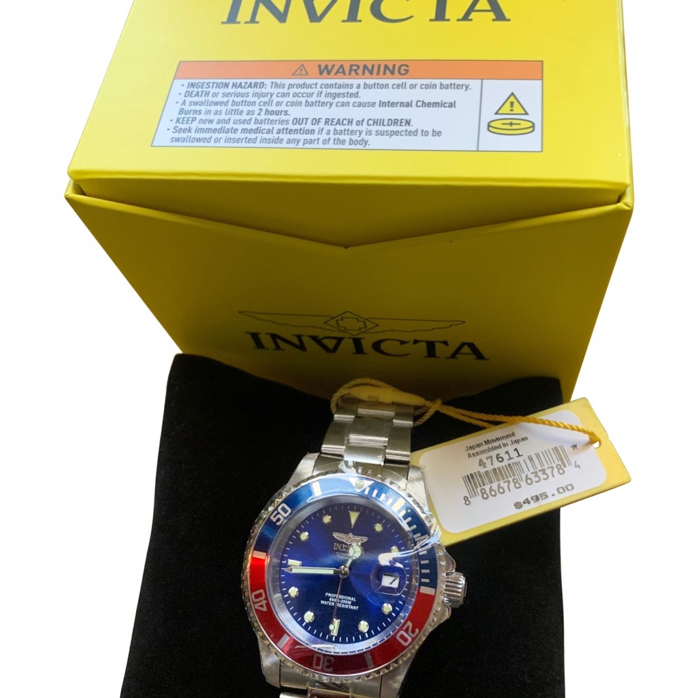Invicta Blue and Silver Watch with Red Highlights